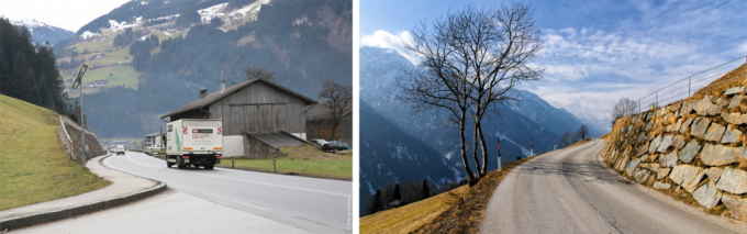 Австрия: стены перед дорогой.