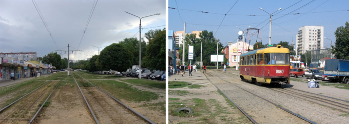 Трамвайные пути возле по Героев Труда и возле стадиона "Металлист"