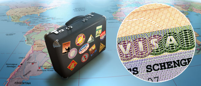 Vintage suitcase over world map