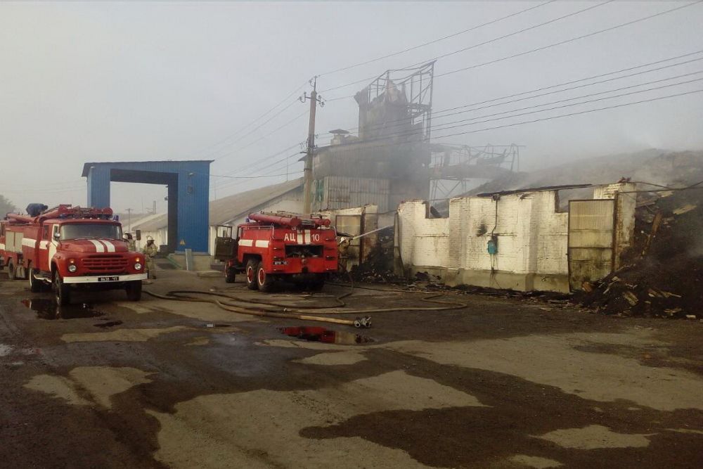 Под Харьковом спасатели тушат пожар на зерноскладах