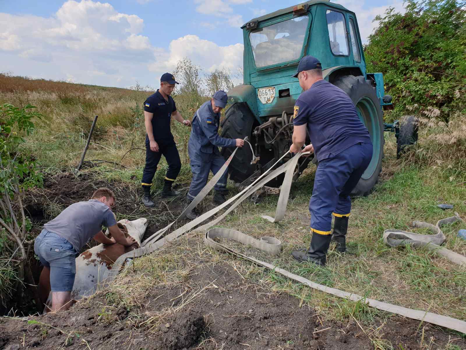 Под Харьковом спасатели помогли достать из заброшенного колодца корову