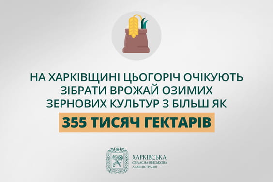 Цьогоріч на Харківщині очікують зібрати врожай озимих зернових культур з більш як 355 тисяч гектарів