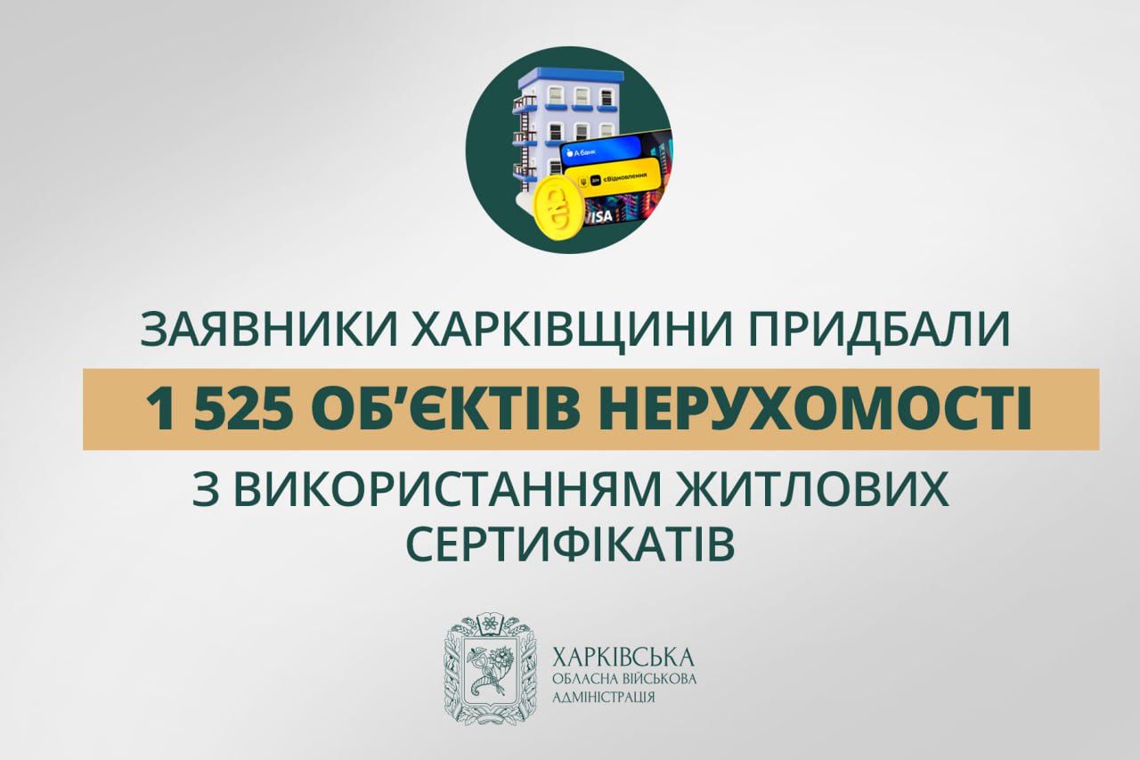 Заявники Харківщини придбали 1 525 об’єктів нерухомості з використанням житлових сертифікатів