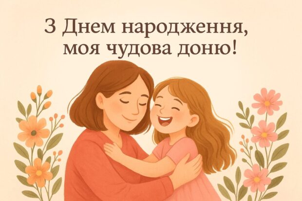 З Днем народження, моя чудова доню! Ти подарувала моєму життю сенс, якого не знала до тебе. Я бажаю тобі довгих років щастя, теплих обіймів і безмежної любові. Нехай кожна твоя мрія розцвітає, як весняна квітка. А серце ніколи не знає самотності.