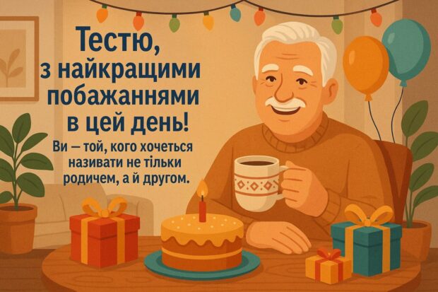 Тестю, з найкращими побажаннями в цей день! Ви — той, кого хочеться називати не тільки родичем, а й другом.