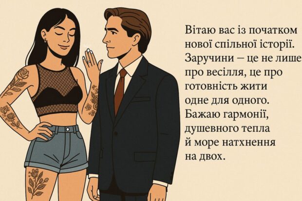 Вітаю вас із початком нової спільної історії. Заручини — це не лише про весілля, це про готовність жити одне для одного. Бажаю гармонії, душевного тепла й море натхнення на двох.