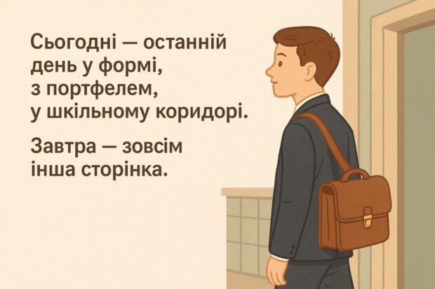 Сьогодні — останній день у формі, з портфелем, у шкільному коридорі. Завтра — зовсім інша сторінка. 