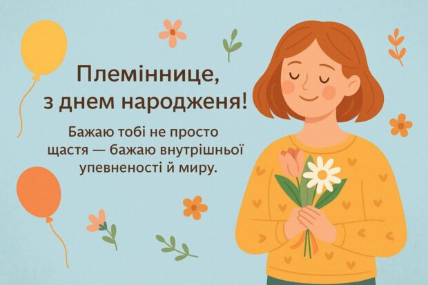  Племіннице, з днем народження! Бажаю тобі не просто щастя — бажаю внутрішньої впевненості й миру. 