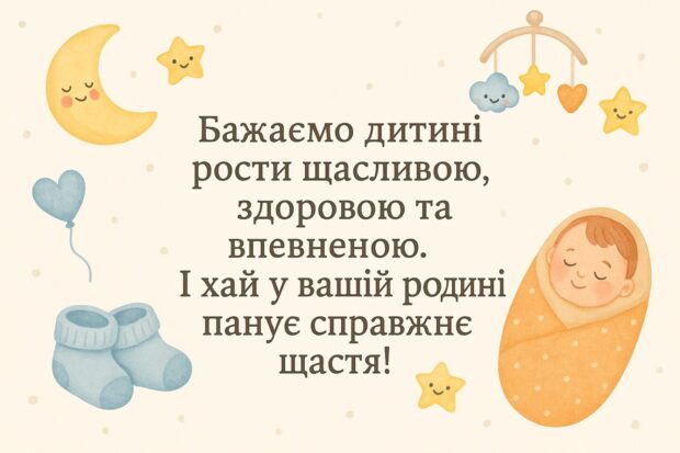 Бажаємо дитині рости щасливою, здоровою та впевненою. І хай у вашій родині панує справжнє щастя!