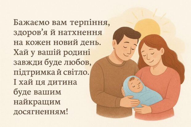 Бажаємо вам терпіння, здоров’я й натхнення на кожен новий день. Хай у вашій родині завжди буде любов, підтримка й світло. І хай ця дитина буде вашим найкращим досягненням!