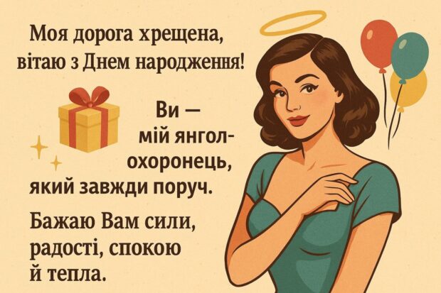 Моя дорога хрещена, вітаю з днем народження! Ви — мій янгол-охоронець, який завжди поруч. Бажаю Вам сили, радості, спокою й тепла.