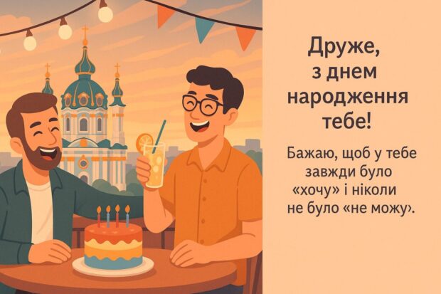 Друже, з днем народження тебе! Бажаю, щоб у тебе завжди було «хочу» і ніколи не було «не можу». 
