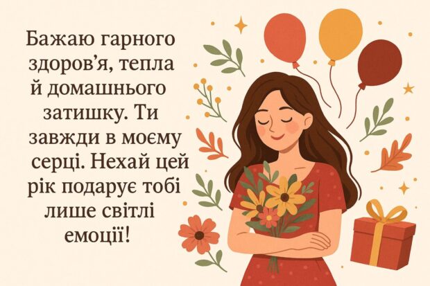 Бажаю гарного здоров’я, тепла й домашнього затишку. Ти завжди в моєму серці. Нехай цей рік подарує тобі лише світлі емоції!