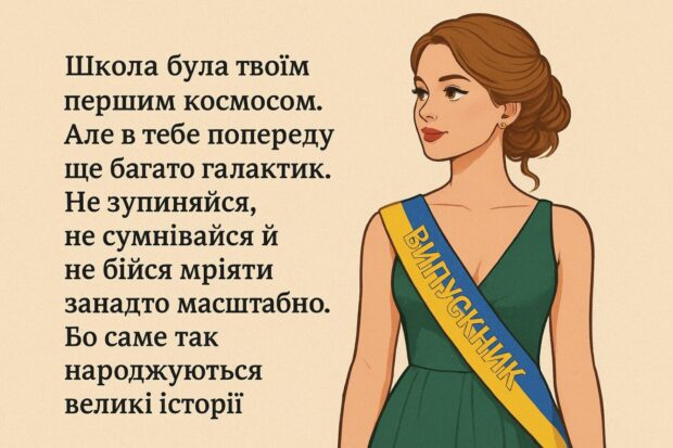 Школа була твоїм першим космосом. Але в тебе попереду ще багато галактик. Не зупиняйся, не сумнівайся й не бійся мріяти занадто масштабно. Бо саме так народжуються великі історії.