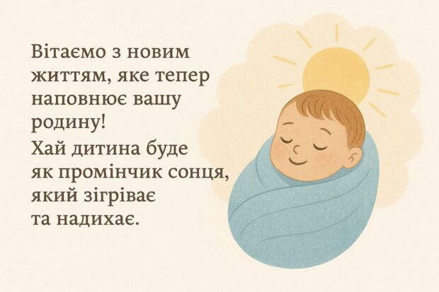 Вітаємо з новим життям, яке тепер наповнює вашу родину! Хай дитина буде як промінчик сонця, який зігріває та надихає. 