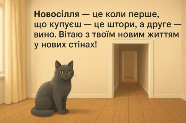 Новосілля — це коли перше, що купуєш — це штори, а друге — вино. Вітаю з твоїм новим життям у нових стінах! 