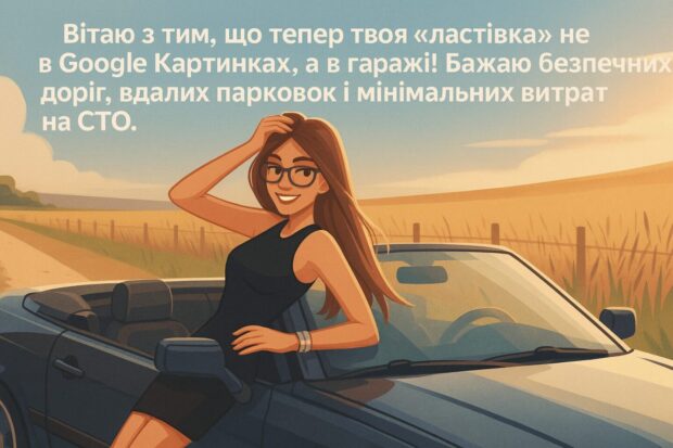Вітаю з тим, що тепер твоя “ластівка” не в Google Картинках, а в гаражі! Бажаю безпечних доріг, вдалих парковок і мінімальних витрат на СТО. 