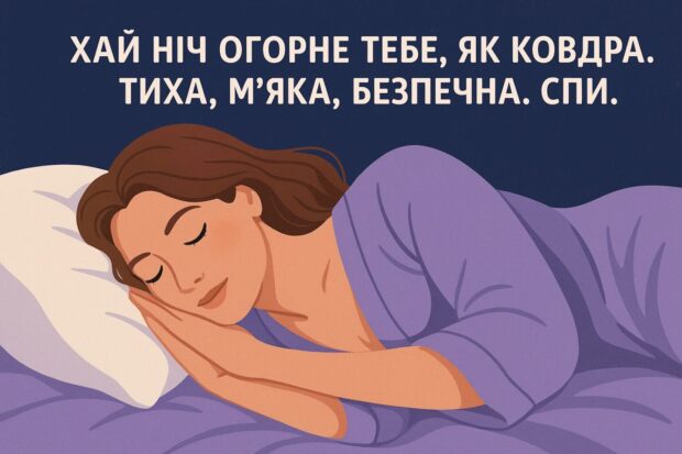 Хай ніч огорне тебе, як ковдра. Тиха, м’яка, безпечна. Спи.