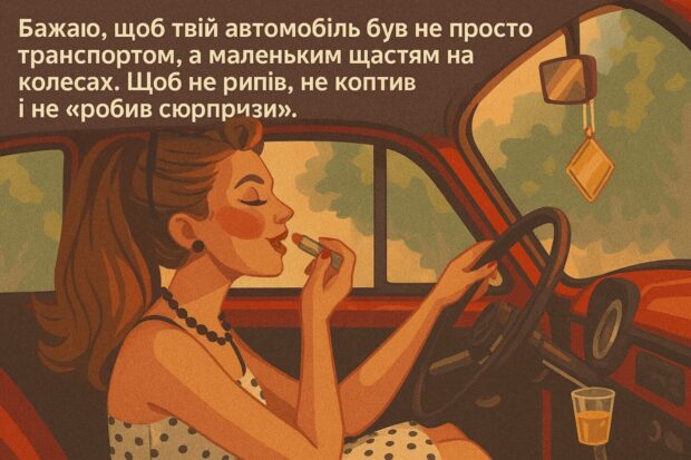 Бажаю, щоб твій автомобіль був не просто транспортом, а маленьким щастям на колесах. Щоб не рипів, не коптив і не “робив сюрпризи”. 