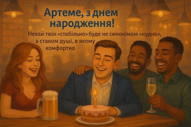 Артеме, з днем народження! Нехай твоє “стабільно” буде не синонімом “нудно”, а станом душі, в якому комфортно. 