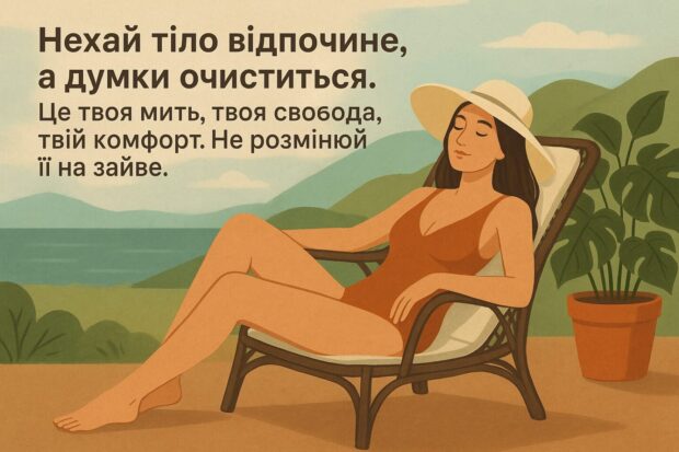 Нехай тіло відпочине, а думки очистяться. Це твоя мить, твоя свобода, твій комфорт. Не розмінюй її на зайве.