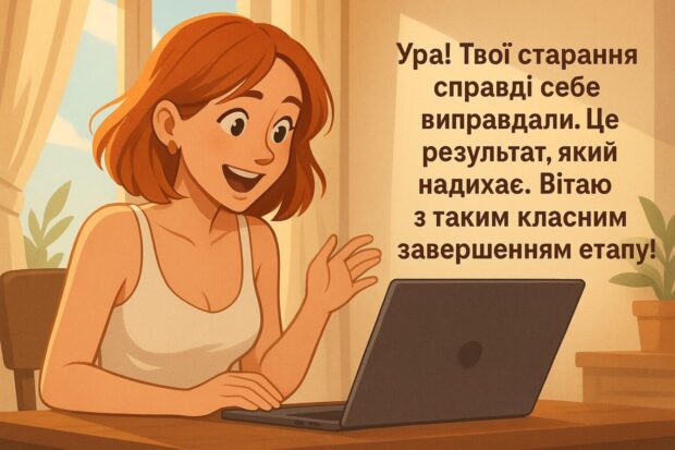 Ура! Твої старання справді себе виправдали. Це результат, який надихає. Вітаю з таким класним завершенням етапу!