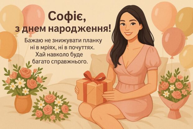 Софіє, з днем народження! Бажаю не знижувати планку ні в мріях, ні в почуттях. Хай навколо буде багато справжнього. 