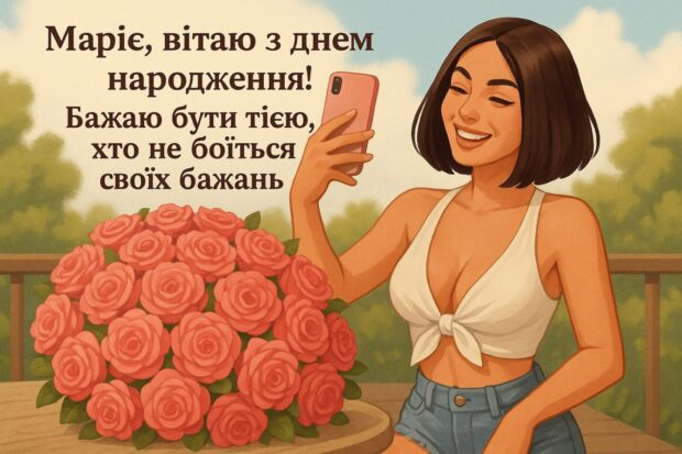 Маріє, вітаю з днем народження! Нехай твої плани не обмежуються реальністю, а формують її. Бажаю бути тією, хто не боїться своїх бажань. 