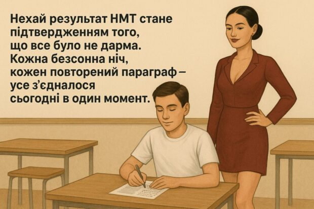 Нехай результат НМТ стане підтвердженням того, що все було не дарма. Кожна безсонна ніч, кожен повторений параграф — усе з’єдналося сьогодні в один момент.
