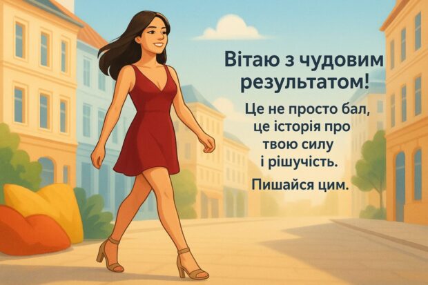 Вітаю з чудовим результатом! Це не просто бал, це історія про твою силу і рішучість. Пишайся цим.