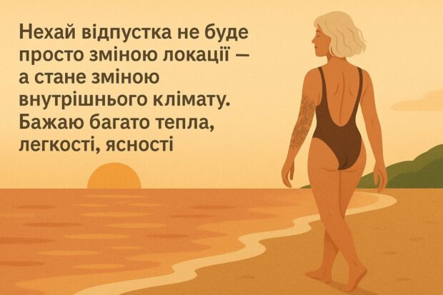Нехай відпустка не буде просто зміною локації — а стане зміною внутрішнього клімату. Бажаю багато тепла, легкості, ясності. 