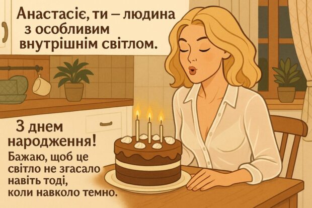 Анастасіє, ти — людина з особливим внутрішнім світлом. З днем народження! Бажаю, щоб це світло не згасало навіть тоді, коли навколо темно. 