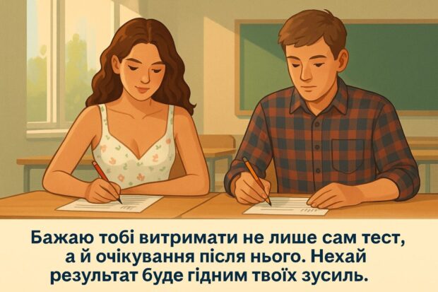Бажаю тобі витримати не лише сам тест, а й очікування після нього. Нехай результат буде гідним твоїх зусиль. 