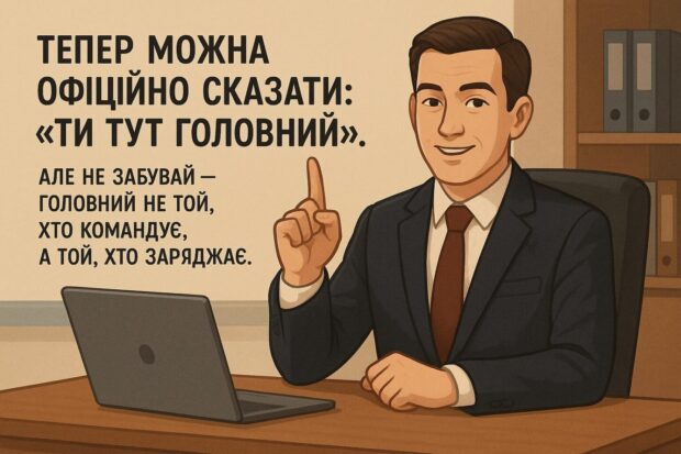 Тепер можна офіційно сказати: “Ти тут головний”. Але не забувай — головний не той, хто командує, а той, хто заряджає. 