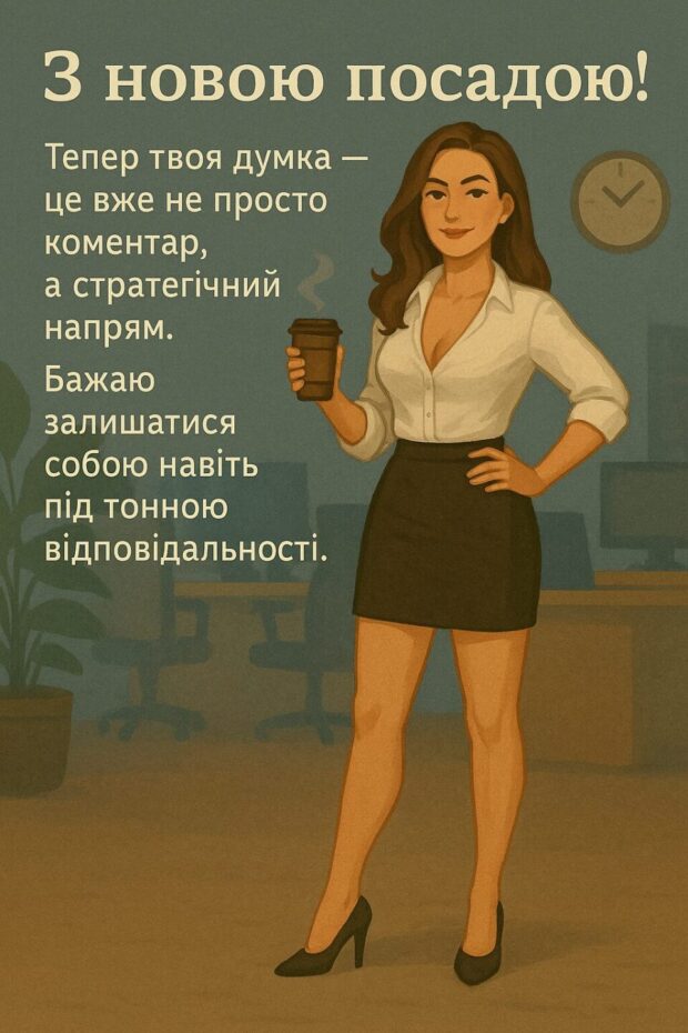 З новою посадою! Тепер твоя думка — це вже не просто коментар, а стратегічний напрям. Бажаю залишатися собою навіть під тонною відповідальності. 
