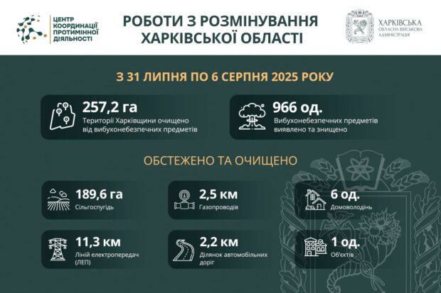 На Харківщині за тиждень виявили та знищили майже 1000 вибухонебезпечних предметів