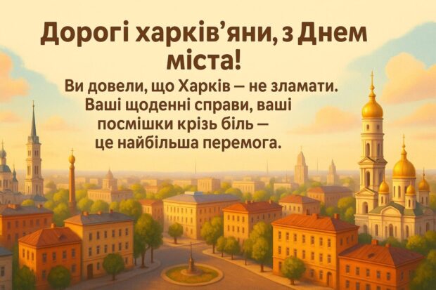 Дорогі харків’яни, з Днем міста! Ви довели, що Харків — не зламати. Ваші щоденні справи, ваші посмішки крізь біль — це найбільша перемога.