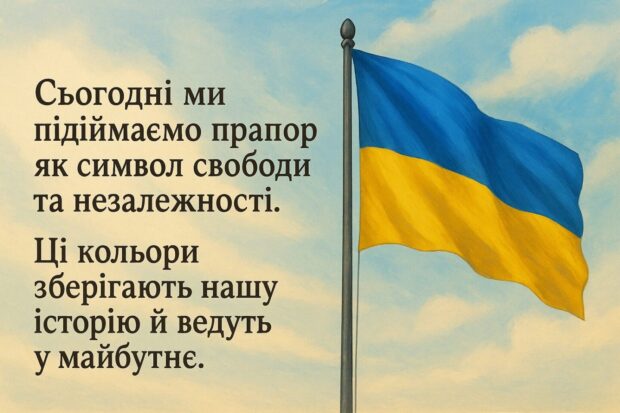 Сьогодні ми підіймаємо прапор як символ свободи та незалежності. Ці кольори зберігають нашу історію й ведуть у майбутнє.
