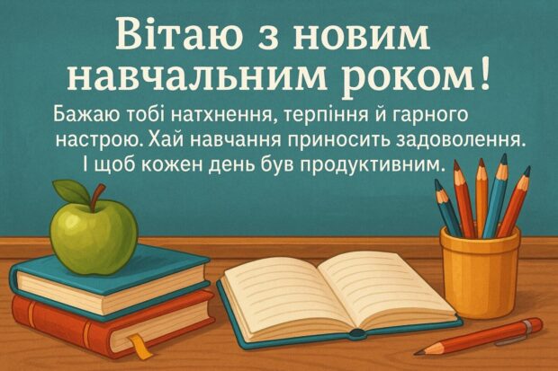 Вітаю з новим навчальним роком! Це ще одна можливість спробувати себе у чомусь новому. Бажаю тобі натхнення, терпіння й гарного настрою. Хай навчання приносить задоволення. І щоб кожен день був продуктивним.