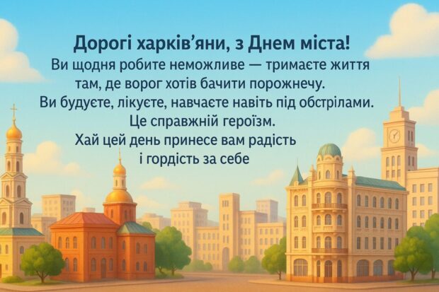 Дорогі харків’яни, з Днем міста! Ви щодня робите неможливе — тримаєте життя там, де ворог хотів бачити порожнечу. Ви будуєте, лікуєте, навчаєте навіть під обстрілами. Це справжній героїзм. Хай цей день принесе вам радість і гордість за себе.
