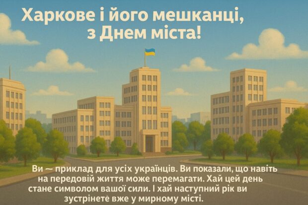Харкове і його мешканці, з Днем міста! Ви — приклад для усіх українців. Ви показали, що навіть на передовій життя може перемагати. Хай цей день стане символом вашої сили. І хай наступний рік ви зустрінете вже у мирному місті.