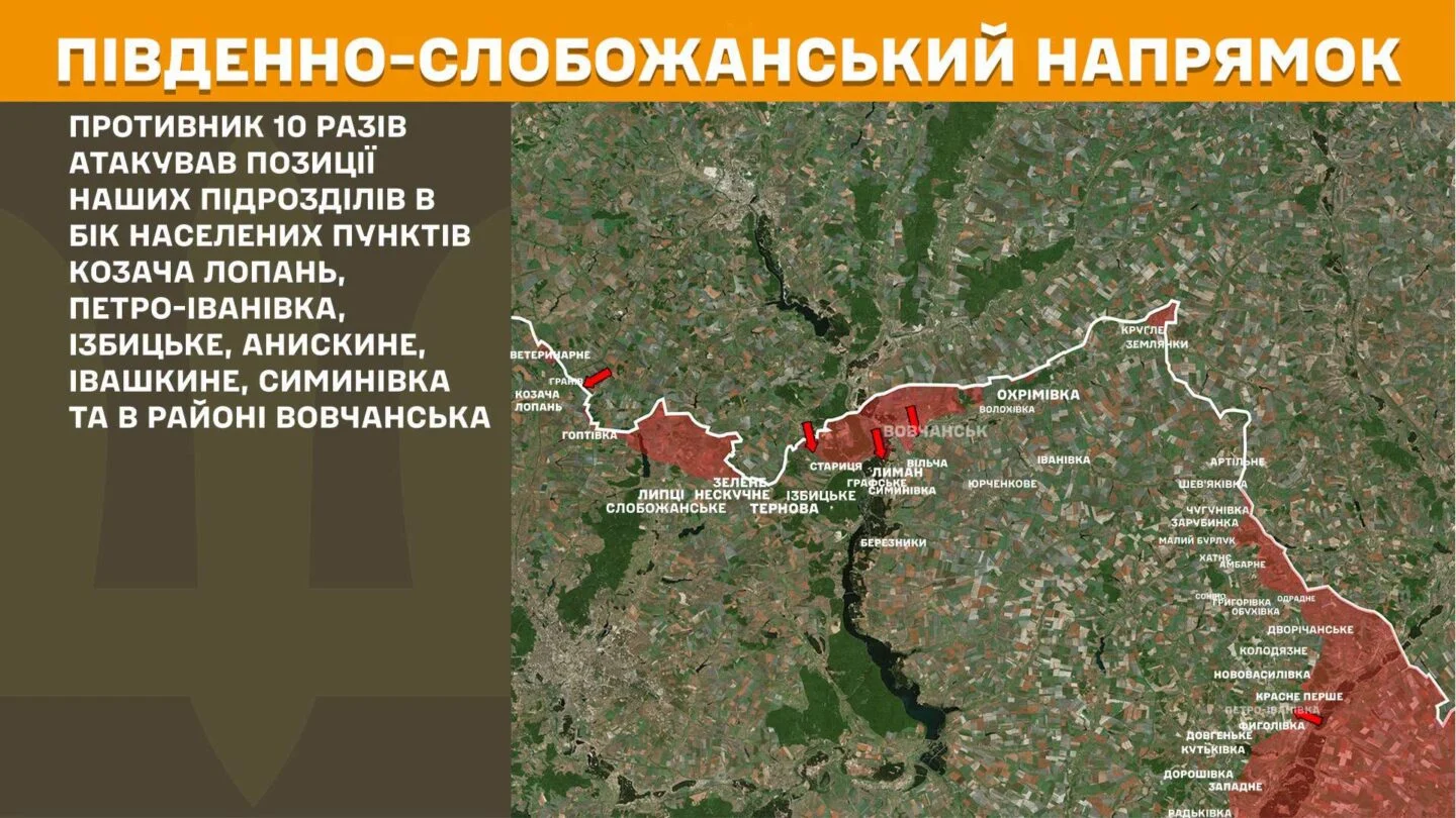 Генштаб ЗСУ: На Південно-Слобожанському напрямку відбито 10 атак, на Куп’янському — 6