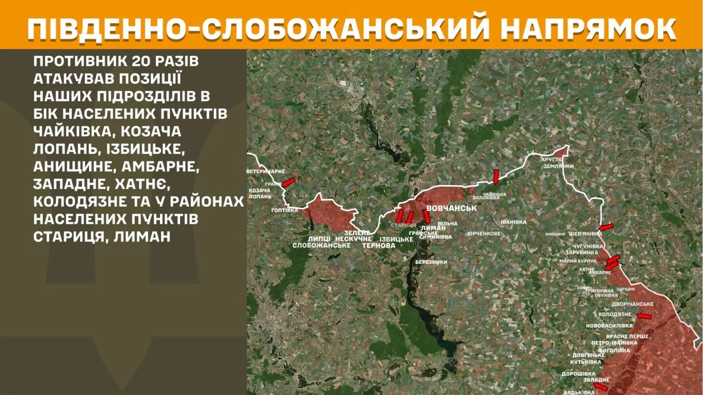 Генштаб ЗСУ: За добу на Південно-Слобожанському напрямку відбито 20 атак, на Куп’янському — 3