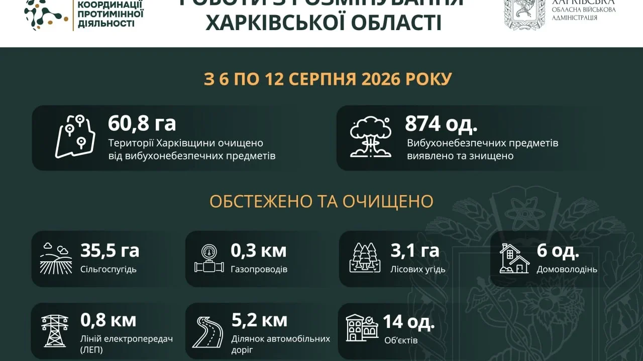 На Харківщині за тиждень виявили та знищили понад 800 вибухонебезпечних предметів