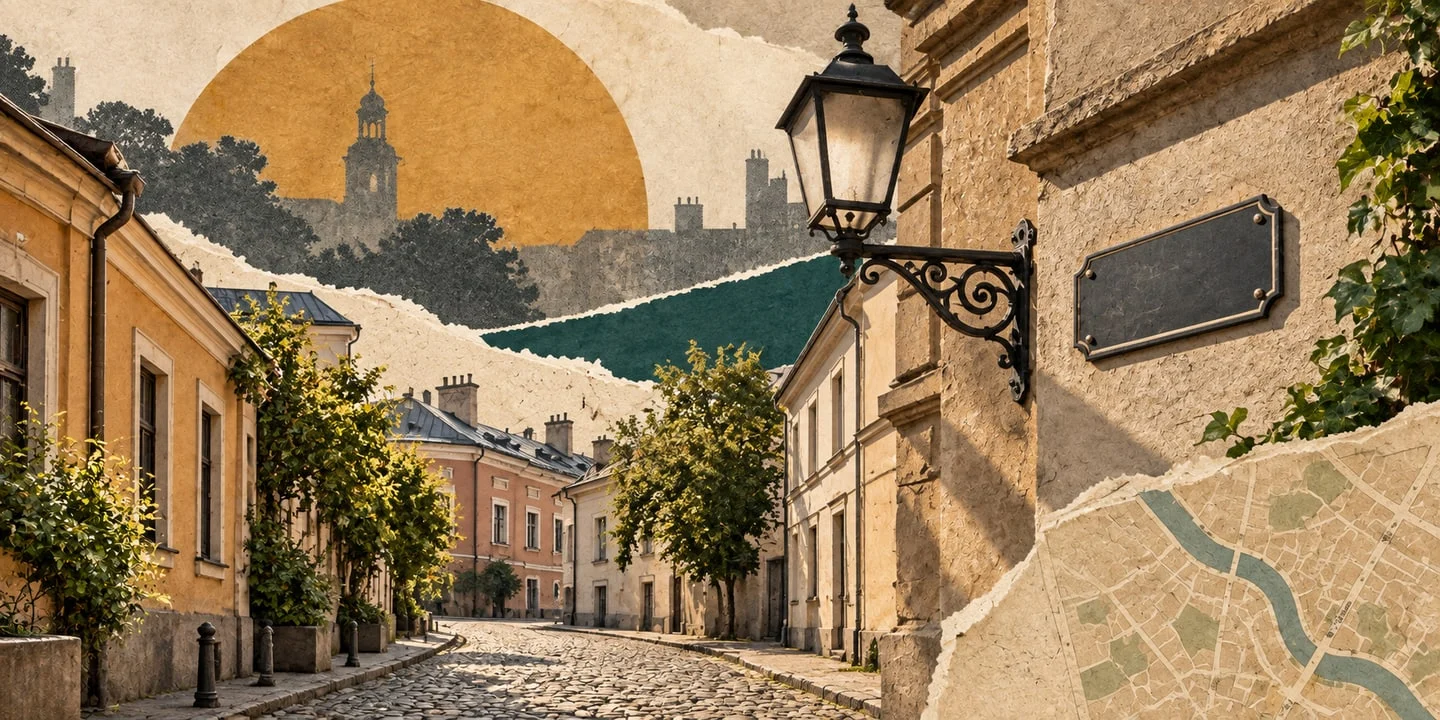 Вузька історична вуличка й фрагмент карти