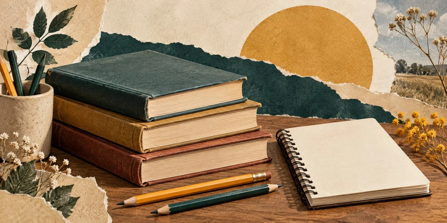 Закриті книжки, олівці та шкільний зошит без написів